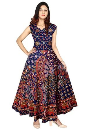 Jaipuri Printed A-Line Midi Western Long Gown