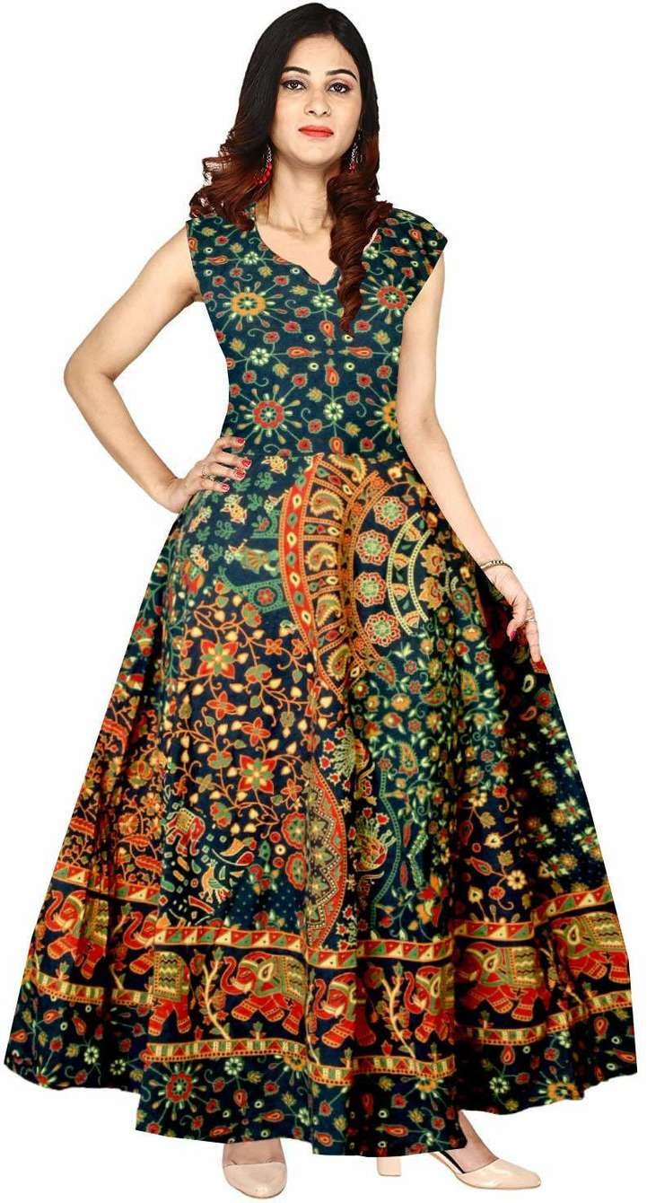 Jaipuri Printed A-Line Midi Western Long Gown - Image 4