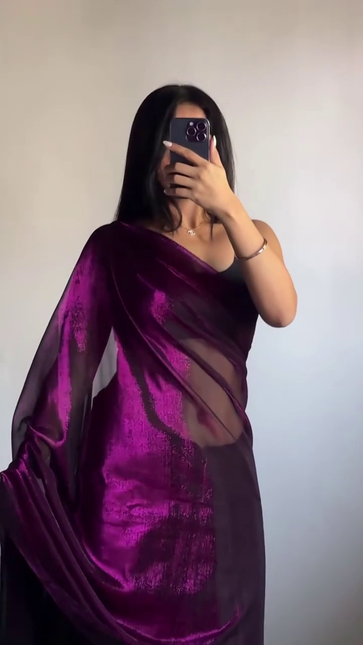 Wine Purple Shimmer Saree for Women – Soft Net Glitter Saree with Elegant Drape