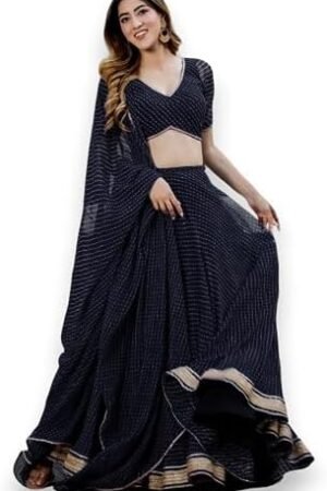 Women's Leheriya Print Pure Georgette New Semi Stitched Lehenga Choli With Dupatta