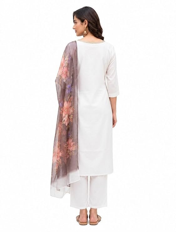 Elegant White Embroidered Organza Suit Set for Women | Designer Party Wear Ethnic Outfit - Image 3