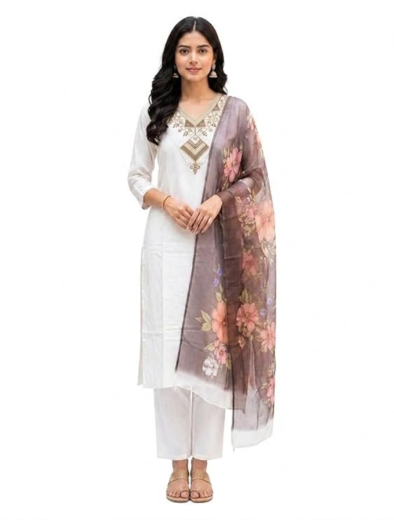 Elegant White Embroidered Organza Suit Set for Women | Designer Party Wear Ethnic Outfit