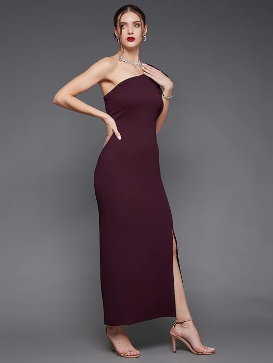 Wine Off-Shoulder Bodycon Maxi Dress for Women | Elegant Party, Evening & Cocktail Wear - Image 2