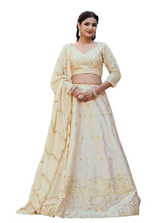 Ivory Cream Embroidered Lehenga Choli for Women | Designer Wedding & Festive Wear Lehenga with Dupatta