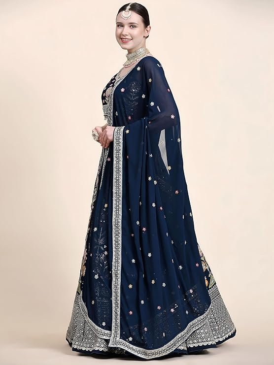 Navy Blue Embroidered Lehenga Choli with Dupatta | Designer Wedding & Bridal Party Wear Lehenga - Image 2