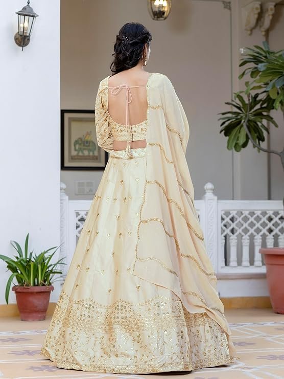 Ivory Cream Embroidered Lehenga Choli for Women | Designer Wedding & Festive Wear Lehenga with Dupatta - Image 2