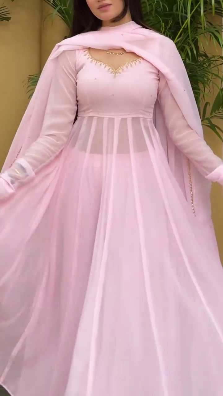 Baby Pink Anarkali Gown with Dupatta for Women | Elegant Party, Festive & Wedding Wear - Image 2
