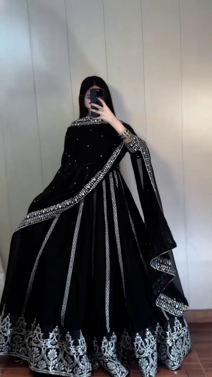 Women's Black Embroidered Anarkali Gown with Dupatta | Designer Party Wear & Wedding Ethnic Dress - Image 5
