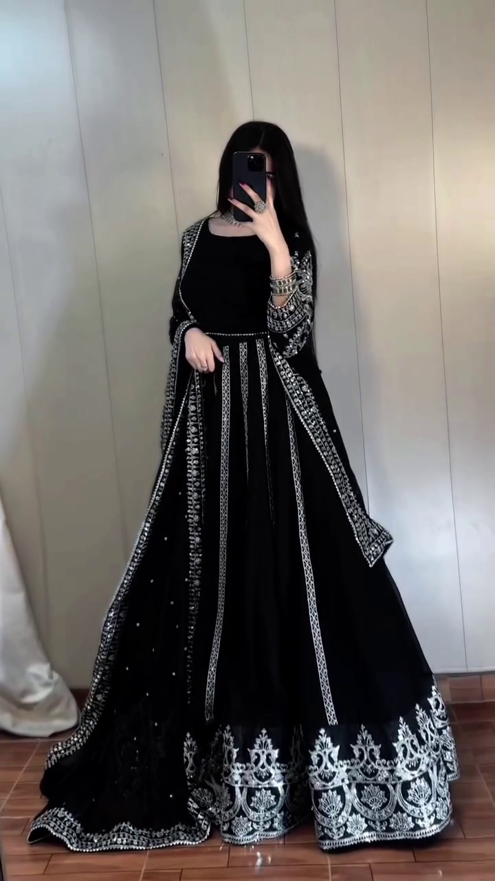 Women's Black Embroidered Anarkali Gown with Dupatta | Designer Party Wear & Wedding Ethnic Dress